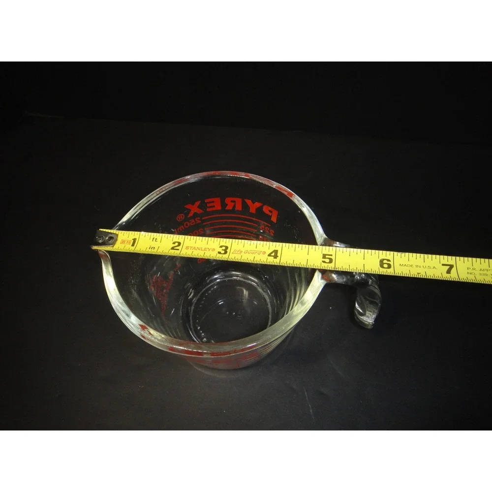 Vintage Pyrex #508 1 Cup 8oz 250ml Glass Measuring Cup Red Lettering Made in USA